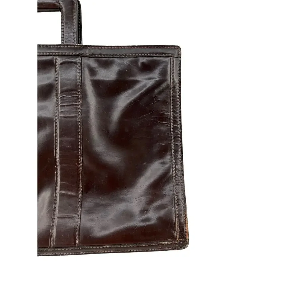 Vintage Distressed Brown LEATHER Retractable Portfolio Leather Briefcase Bag